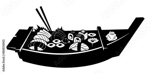 Sushi Boat Platter - Minimalist Vector Illustration