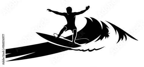 Surfer Silhouette - Minimalist Vector Illustration