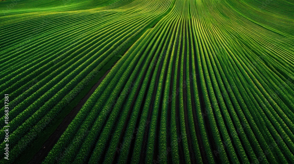 Obraz premium Green rows agricultural field