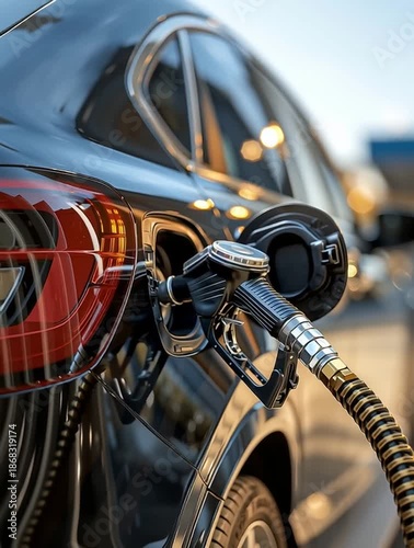 Driver pumping gasoline fuel in car at gas station