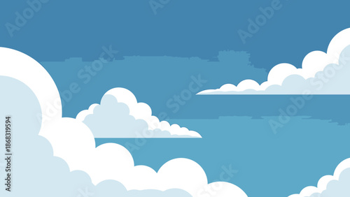 Clear Blue Sky Background with Fluffy White Clouds
