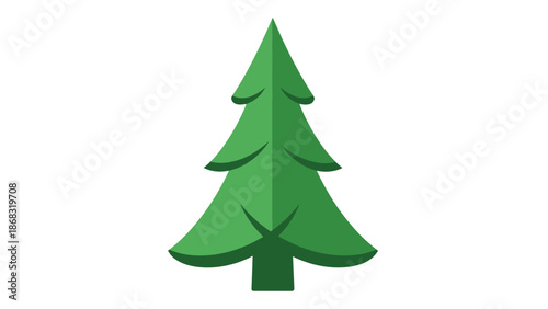 Simple minimalist green pine tree illustration with a sturdy trunk on an isolated white background.