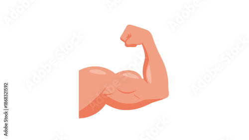 Strong flexed bicep arm muscle demonstrating power on an isolated white background