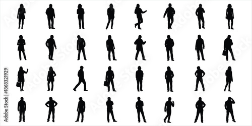 Large Collection of Diverse Human Silhouettes in Various Poses on White Background people figures