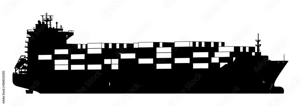 Obraz premium Cargo Ship Containers Silhouette - Vector Illustration