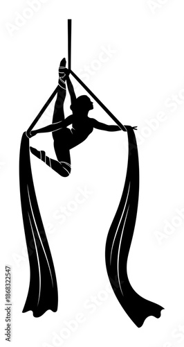 Aerial Silk Acrobatics - Silhouette Vector