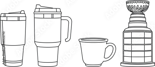Line Art of Travel Mugs, Coffee Cup and Hockey Trophy tumbler handle
