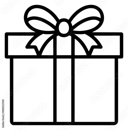 Line art illustration of a gift box depicting a bow for celebrations