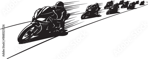 Motorcycle racing illustration with a group of riders speeding