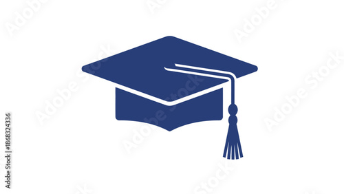 Blue Graduation Cap Icon, Mortarboard Symbol of Academic Achievement on Isolated White Background