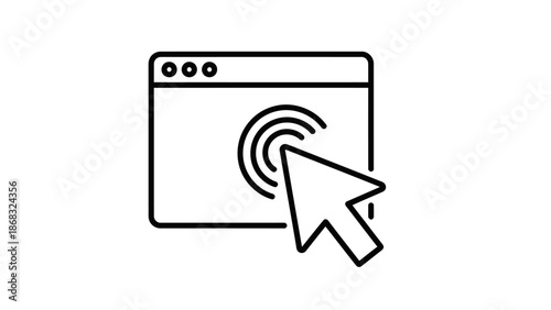 Web Browser Window with Clicking Mouse Cursor Icon, Internet and Digital Interaction on Isolated White Background