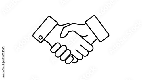 Line Art Handshake Icon, Two Hands Shaking for Business Agreement and Partnership on Isolated White Background