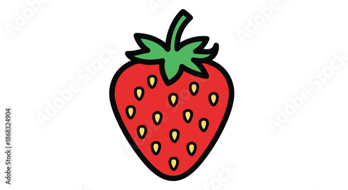 A Vibrant cartoon strawberry with green leaves 