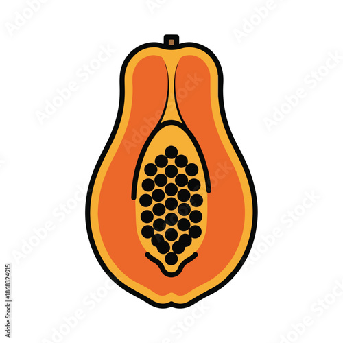 A papaya fruit cut open showing seeds Vector Art