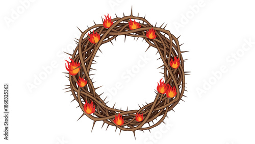 A crown of thorns intricately woven with small flames, symbolizing fiery trials, persecution, or intense suffering.
