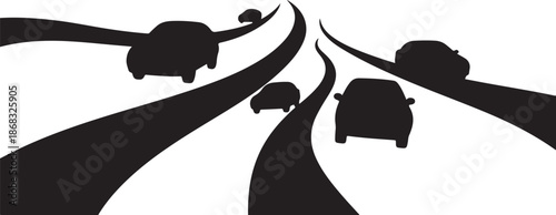 Cars driving on multiple road paths ahead