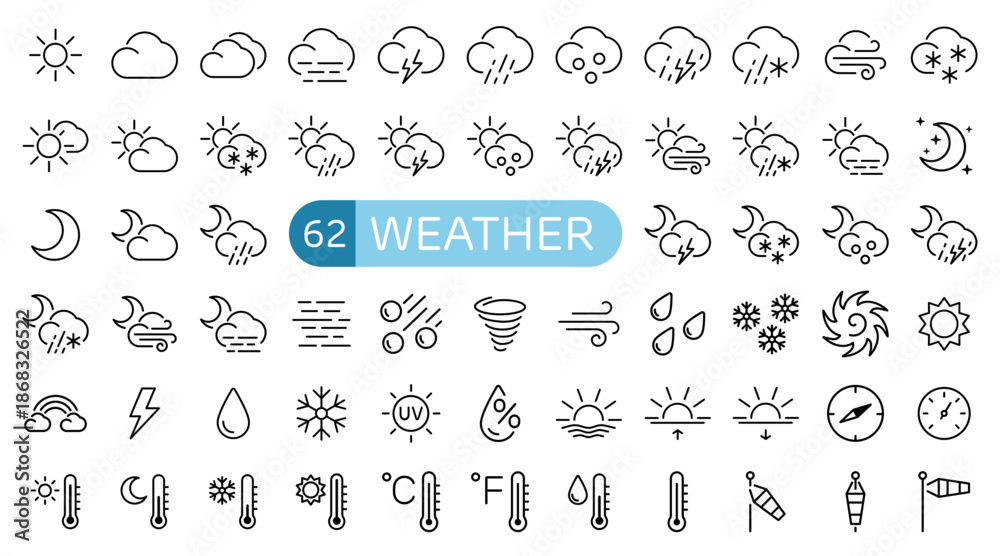 Obraz premium Weather Essentials Icon Set Outline Style