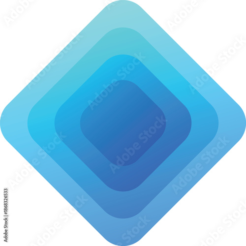 Concentric diamond shapes with blue gradient layers on white background abstract