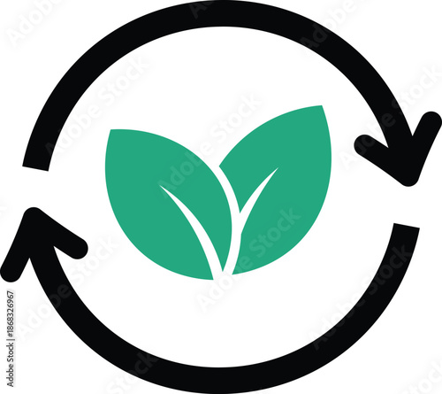 Green leaves inside circular arrows indicating recycling or sustainability nature
