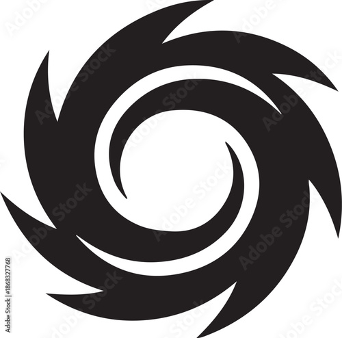 Black spiral logo on a white background