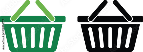 Two shopping baskets one green one black on white background commerce