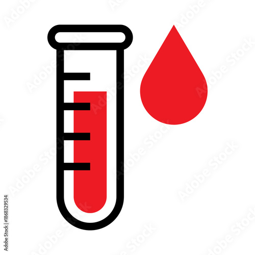 Blood drop and test tube icon, Medical blood test symbol, Laboratory science graphics, Diagnostic medicine illustration