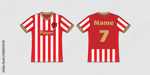 Universal t-shirt template with front and back view, customizable player name and number