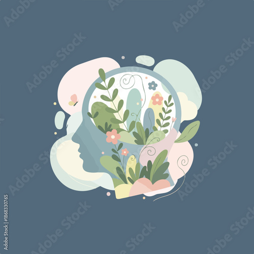 Calm modern vector illustration of mental health and self care concept.eps