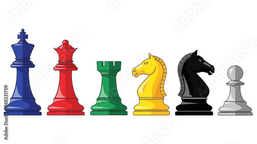 Colorful chess pieces illustration isolated design elements on white