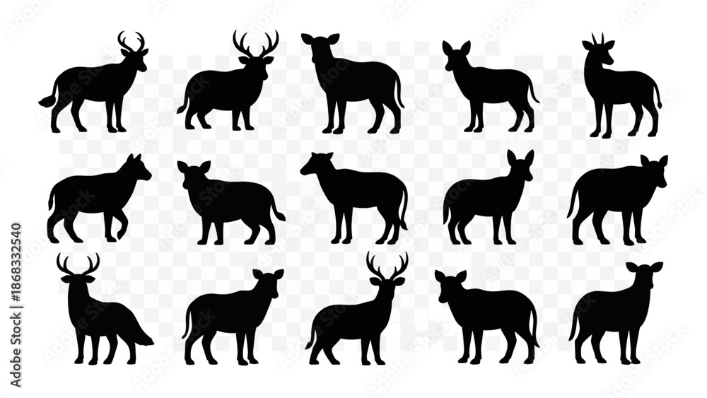 Obraz premium Collection of Wild Animal Silhouettes Vector Set