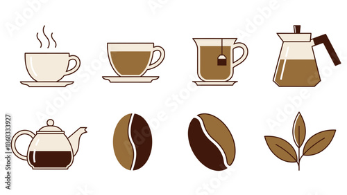 Assorted coffee and tea icons in simple vector style for various applications