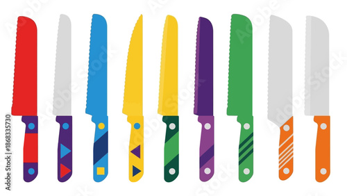 Colorful knives illustration isolated on white kitchen utensils concept