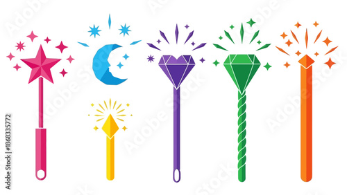 Colorful magic wands illustration isolated on white background