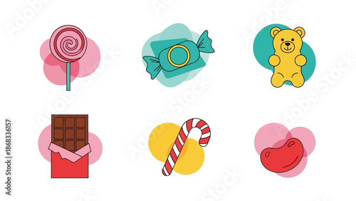 Colorful candy and sweet treats isolated on white background for design