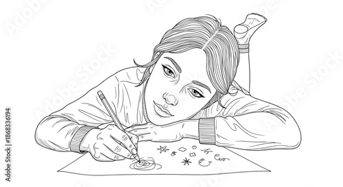 Girl drawing stars while lying down sketch