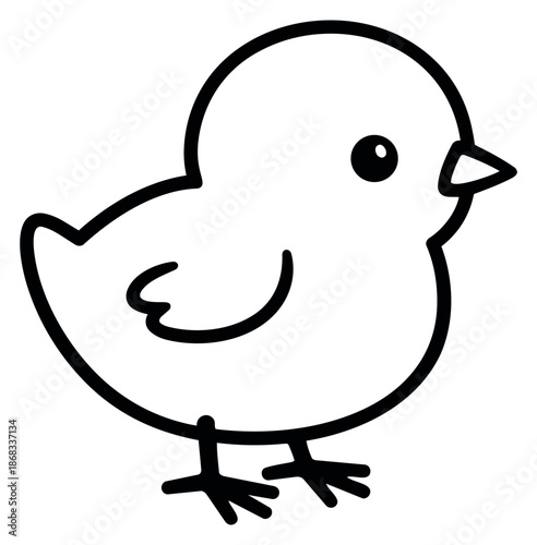 Hand drawn line art illustration of a cute chick for spring and Easter designs
