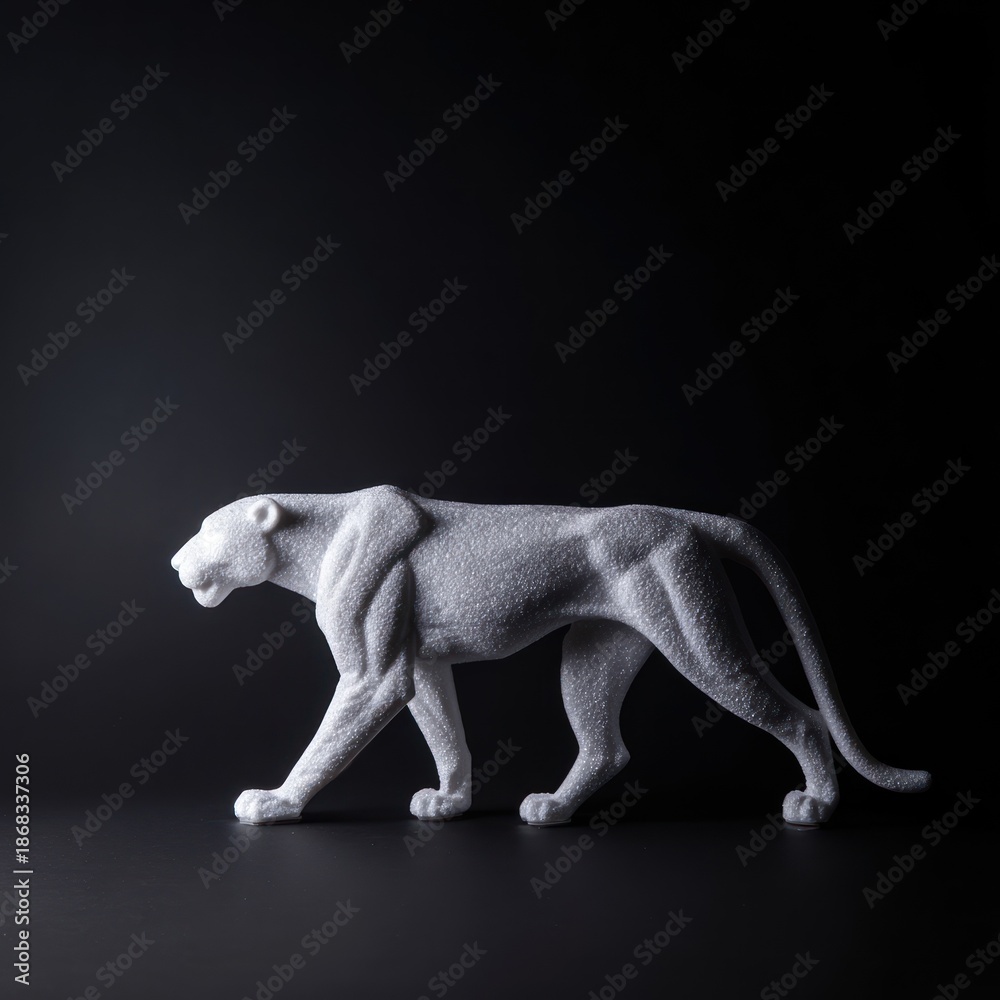 Obraz premium Sculpted panther statue on black background