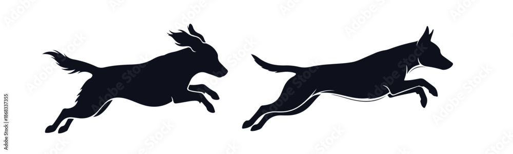 Obraz premium Two dogs running silhouettes