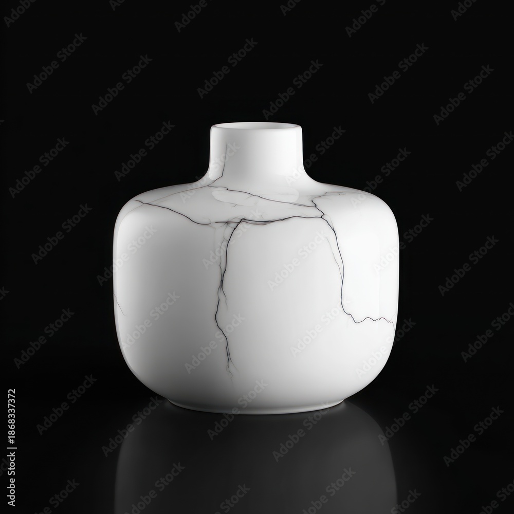 Obraz premium White ceramic vase with crack pattern on black background