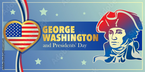 George Washington day banner vector illustration with lettering Happy President's Day
