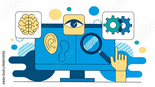 Vibrant illustration of human senses and technology integration