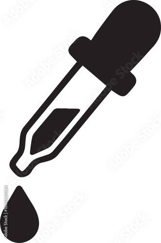 A detailed illustration of a medical dropper with a single drop falling from the tip, commonly used in scientific or medical settings to dispense small amounts of liquids.