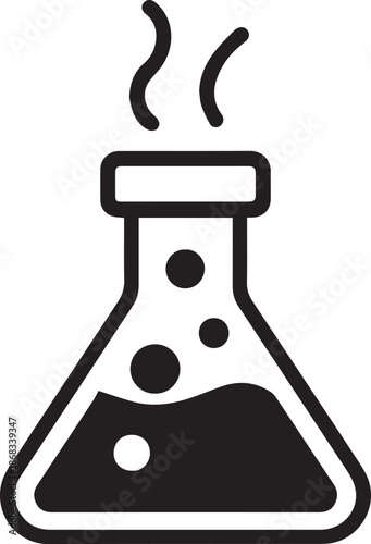 An illustration of a conical flask, representing the world of laboratory science, with liquid bubbling and releasing steam.