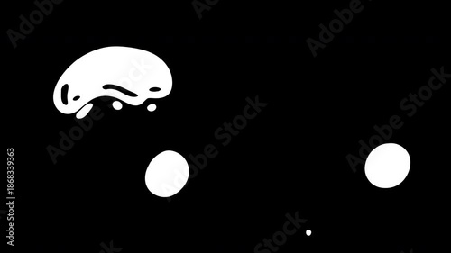 Cartoon 2d animation seamless background of rising and bursting white bubbles of liquid different shapes isolated on back color. Motion graphic decoration for game, fashion branding.