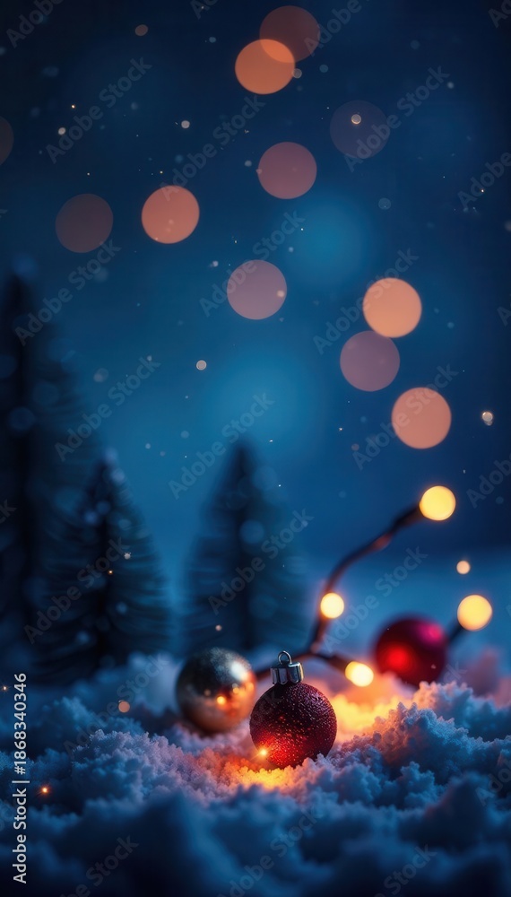 Fototapeta premium Festive Christmas lights sparkle against a bokeh blue backdrop , abstract, christmas lights, blue