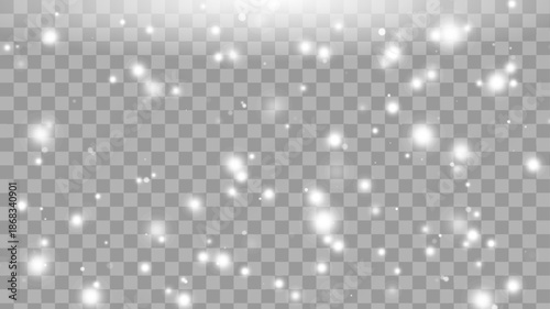 Fluffy white snowfall falling from a bright cloud across a light checkered background. Soft winter snow vector illustration.