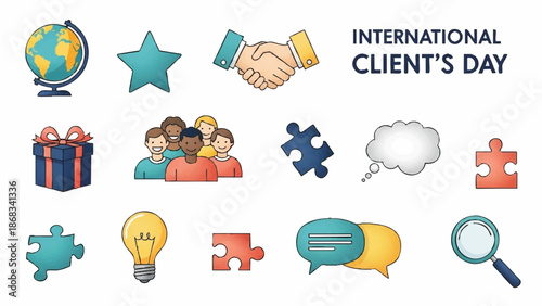 International Clients Day Celebration Icons and Symbols.