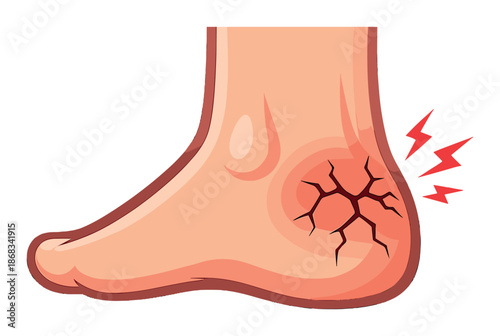 Illustration of a cracked heel on a human foot with red skin irritation