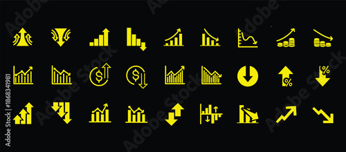 Increase and Decrease icon set. Business growth and fall graph symbol. Vector illustration.