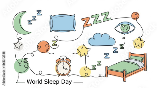 World Sleep Day Celebration with Dreamy Elements.